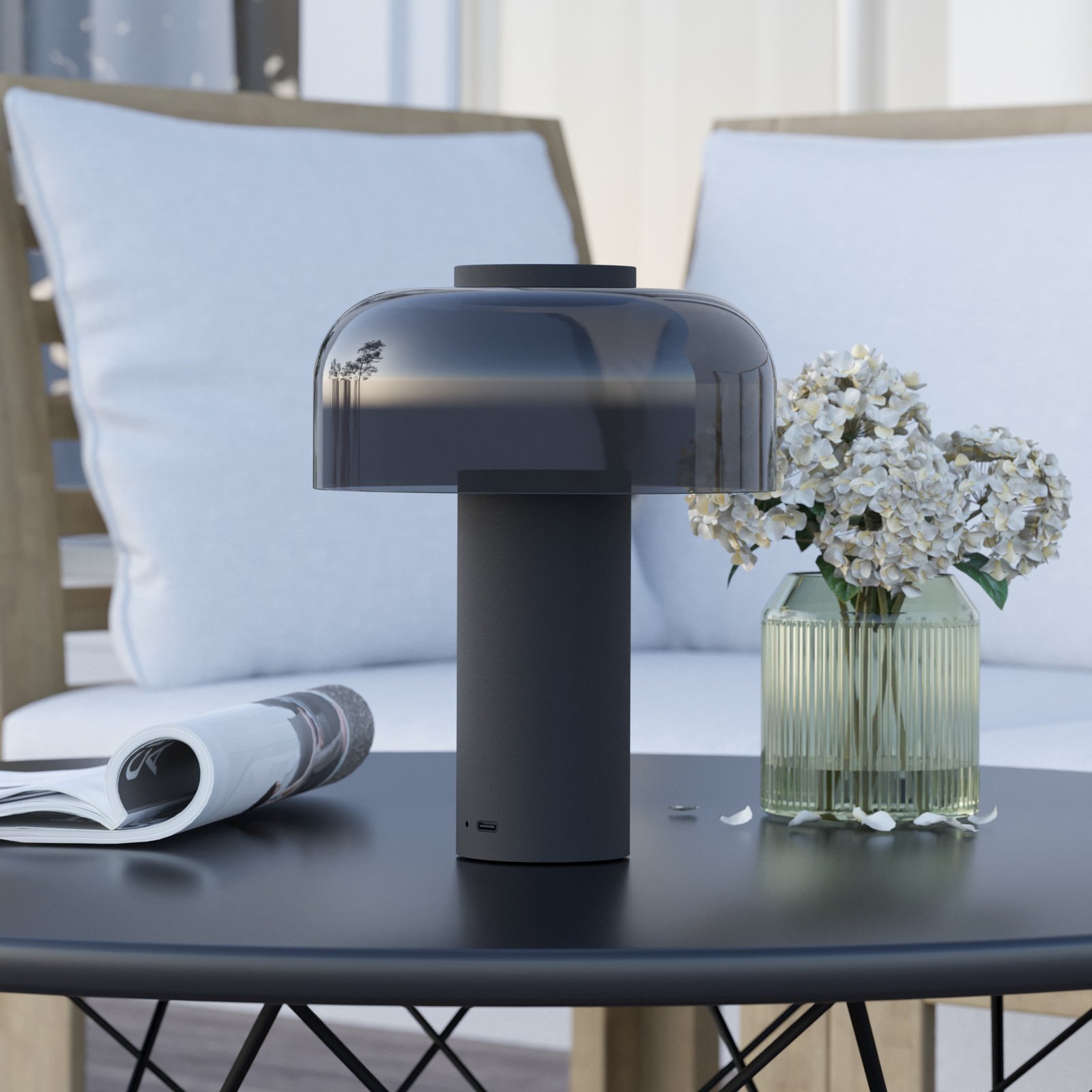 LED uzlādējama galda lampa Ponente, Ø 16 cm, melna, CCT, aptumšojama LED uzlādējama galda lampa Ponente, Ø 16 cm, melna, CCT, aptumšojama