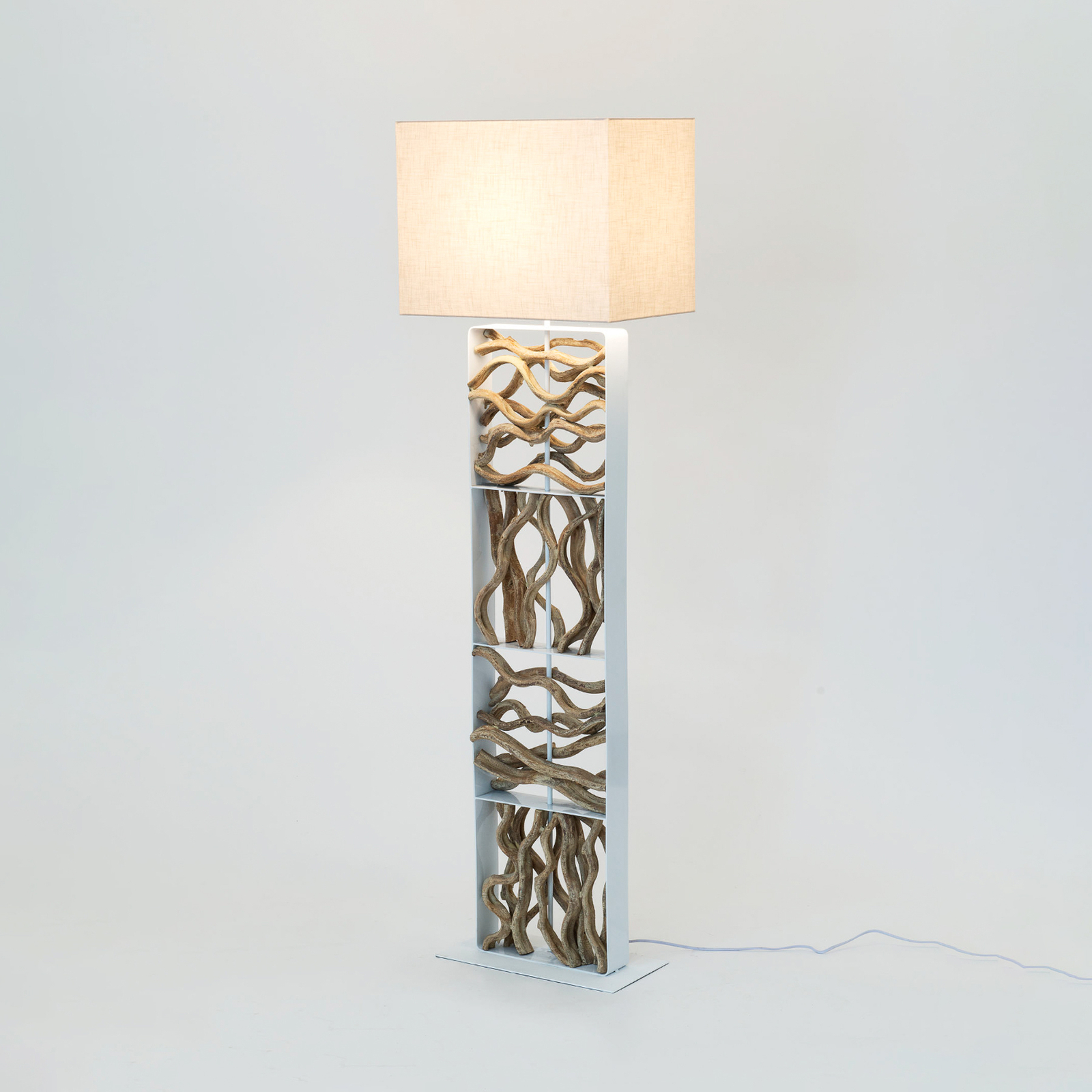 Lampe sur pied Tremiti, couleur bois/beige, hauteur 160 cm, bois