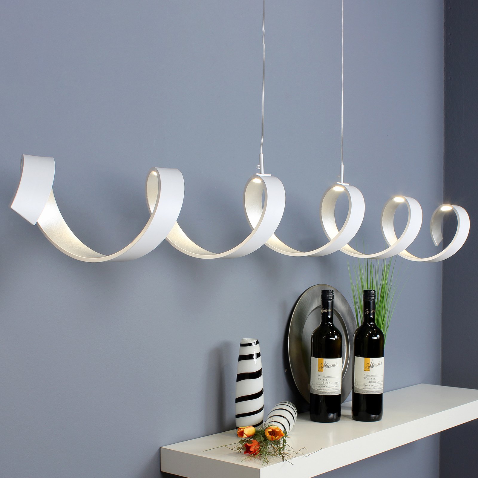 Helix LED hanging light white/silver length 125 cm