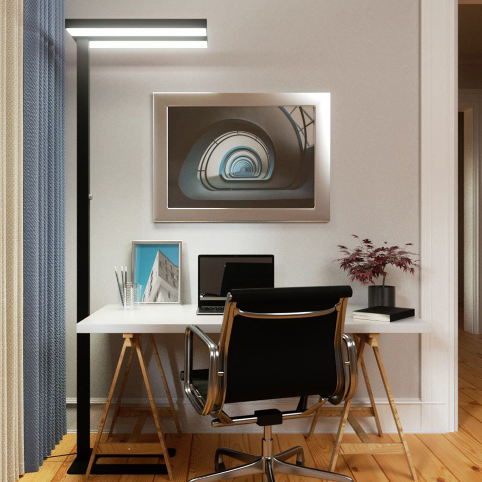 Poëzie Geslaagd Conceit LED Office vloerlamp Logan in zwart, dimbaar | Lampen24.be