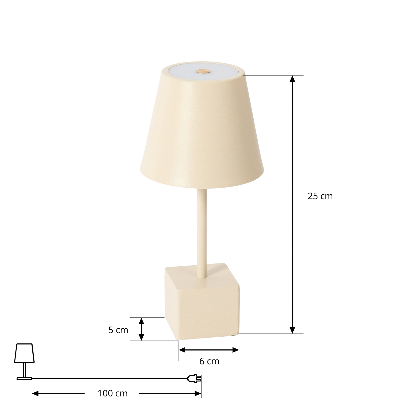 Lindby lampe de table LED rechargeable Janea, cube, beige, métal
