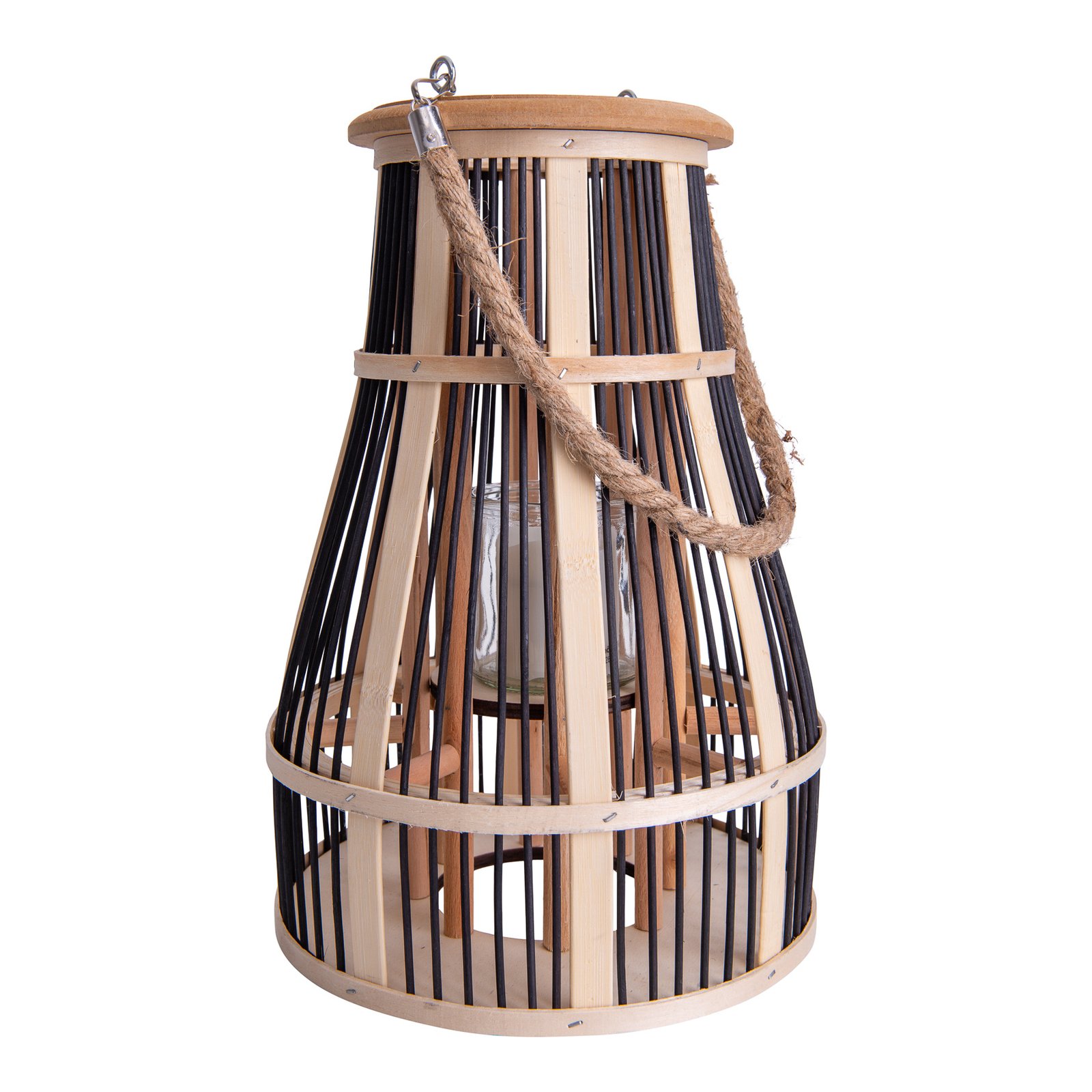 Basket LED solar light, 34 cm, black/natural