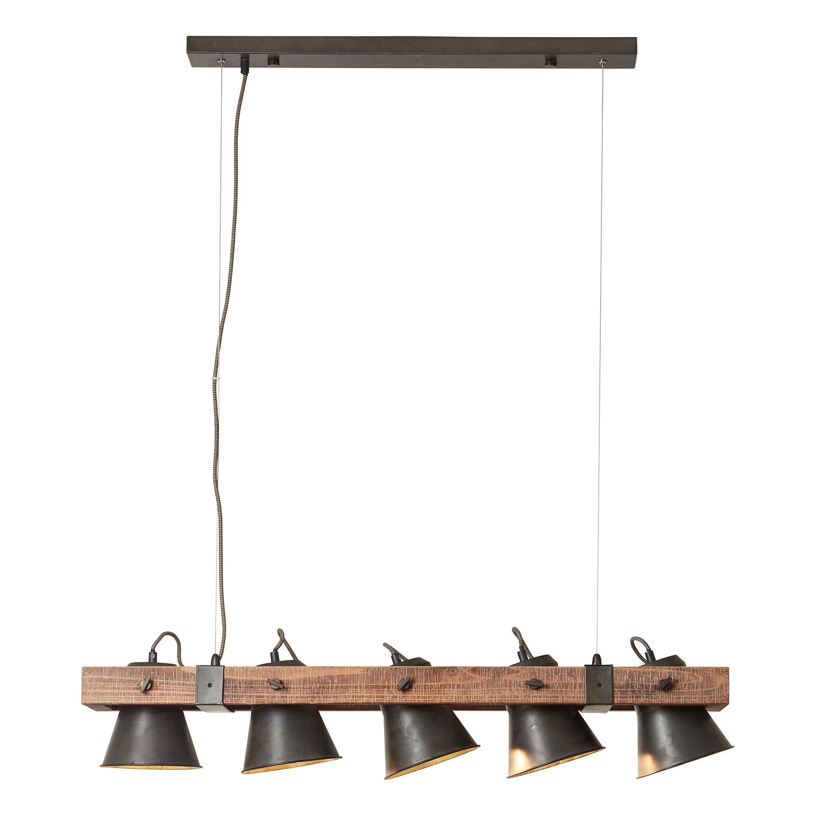 Hanging light Plow five-bulb, black/dark wood