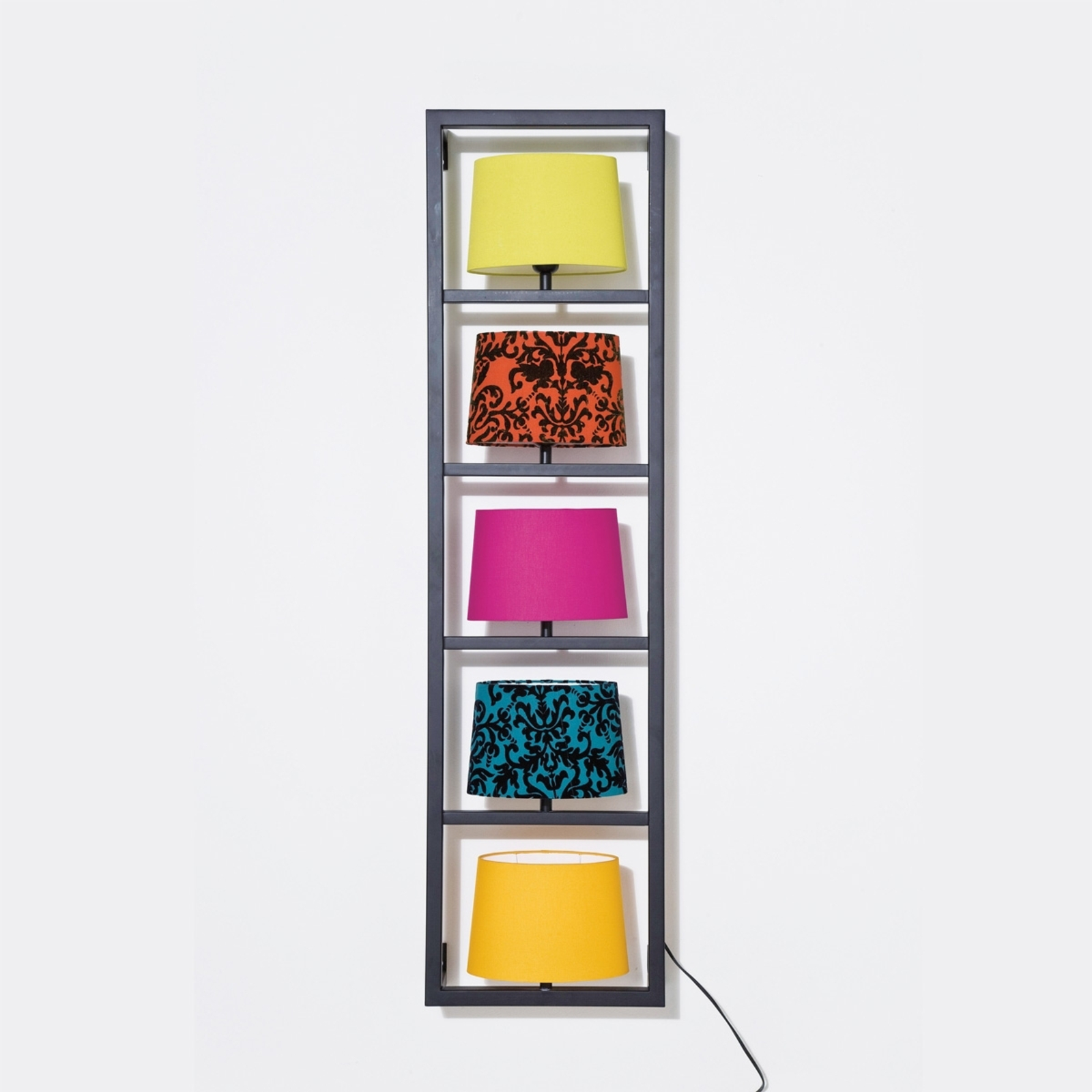 Kare Parecchi væglampe med sort kant, 5 lyskilder - design lampe stue/spisestue - sort, multicolour - Metal, bomuld