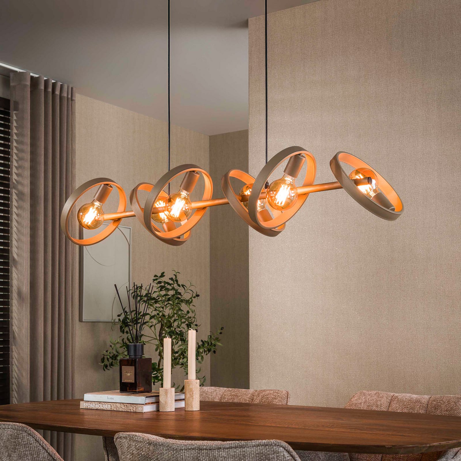 Pendelleuchte Hover, beige, Metall, 6-flammig, E27, 120 cm