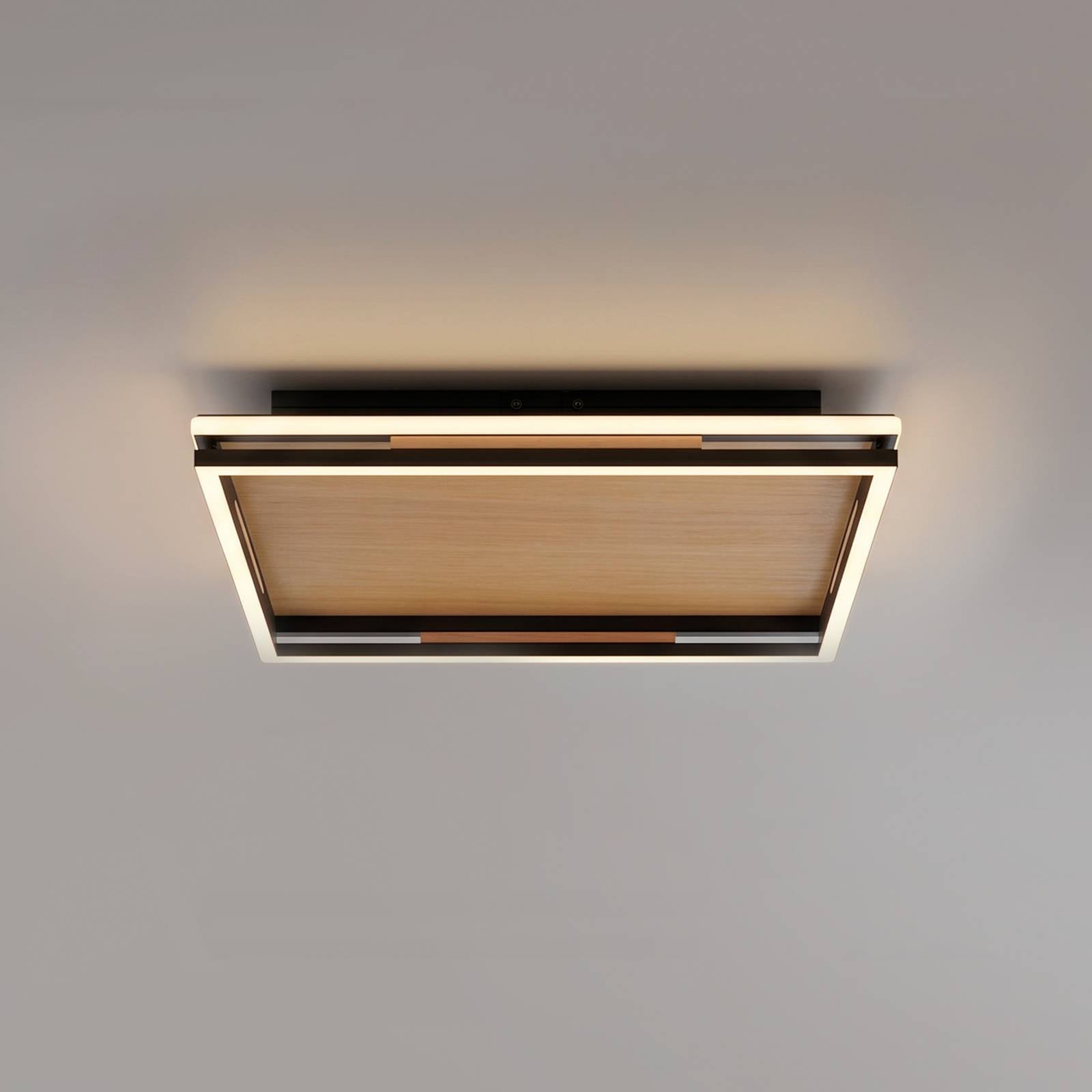 Paul Neuhaus LED plafondlamp Sveja, lengte 45 cm, zwart/houtkleurig, CCT