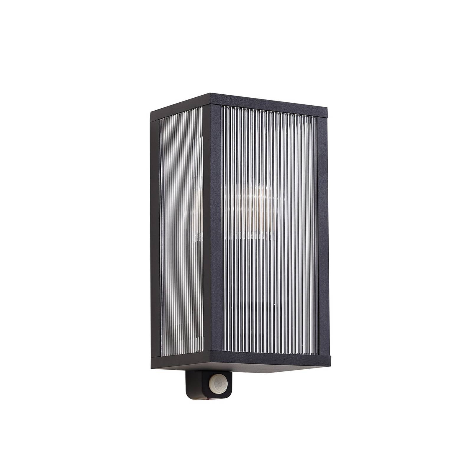 Lindby Außenwandlampe Peldar anthrazit/geriffelt 26cm Sensor