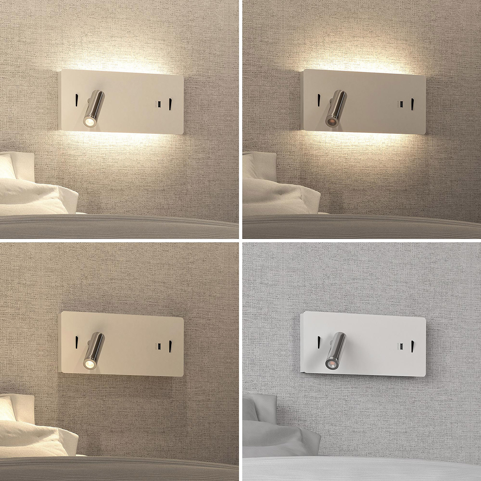 Lucande LED-vägglampa Kimo, kantig, vit, aluminium, USB-anslutning