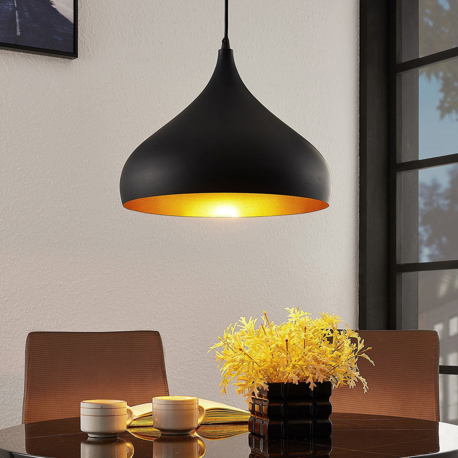 Висяща лампа Lindby Ritana, черно-златисто, алуминий, комплект от 2