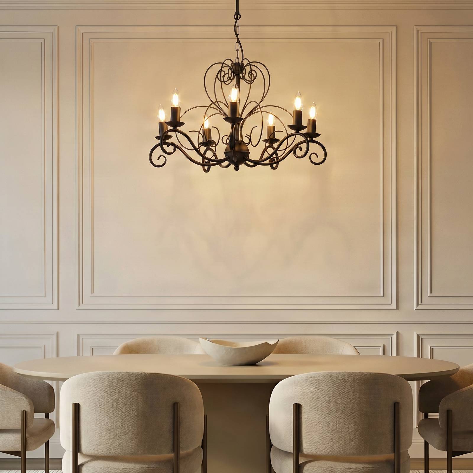 Luminex Kroonluchter Mauro, zwart, 7-lamps, Ø 62 cm, metaal, E14