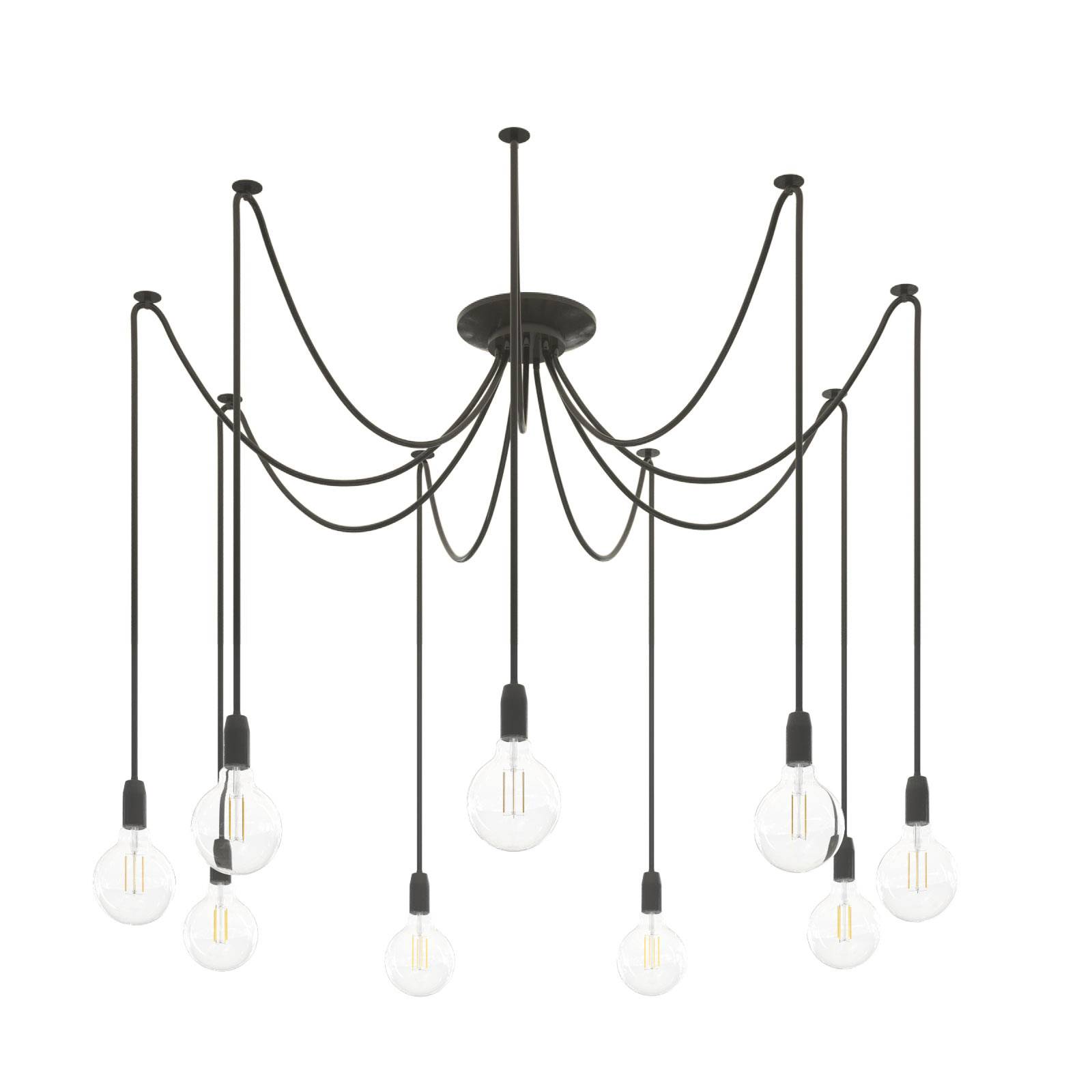 Segula Nine-bulb Phoenix hanging light, black, for Living / Dining Room, porcelain, E27, 60 W, energy efficiency: A++
