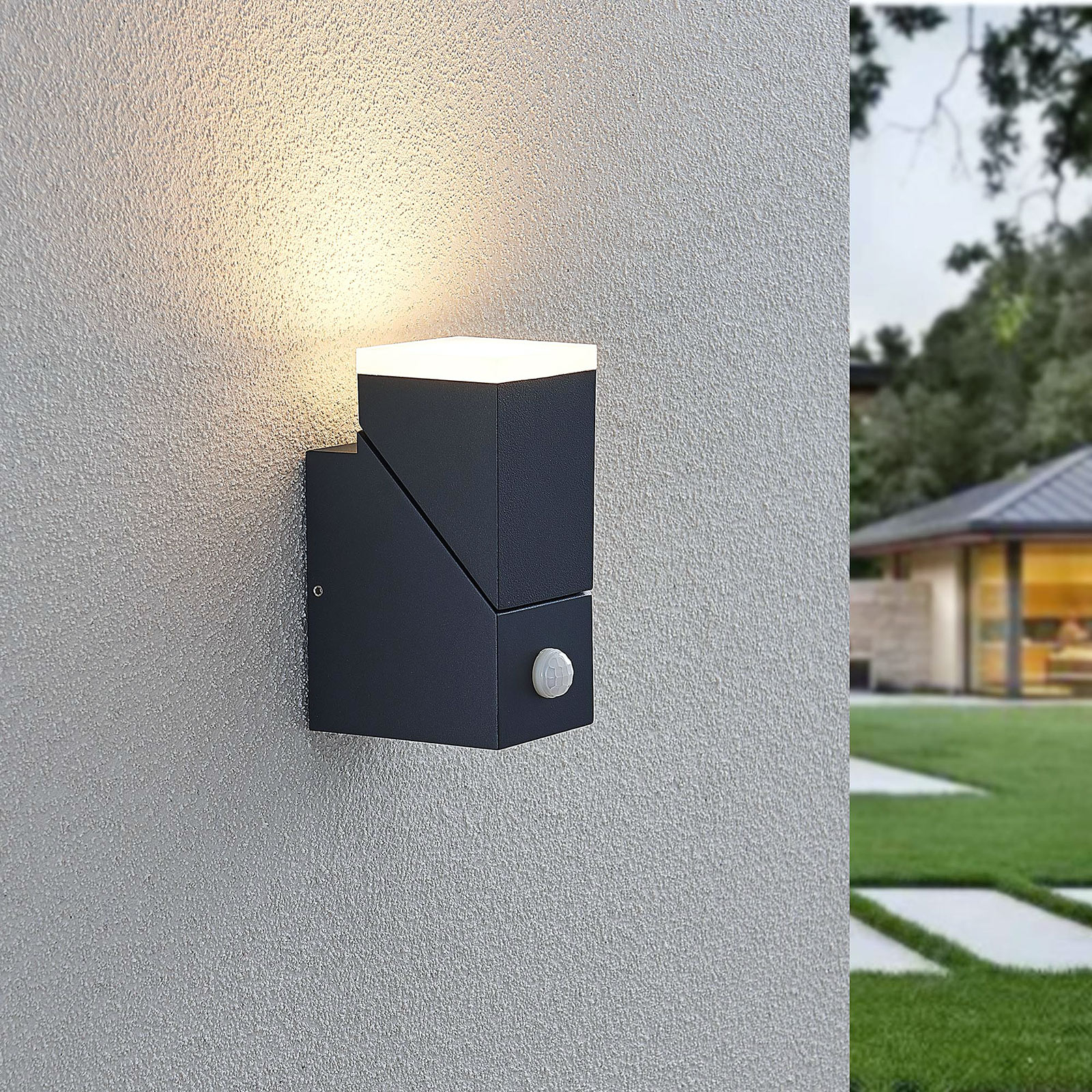 LED-utomhusvägglampa Sally, 1 lampa med sensor
