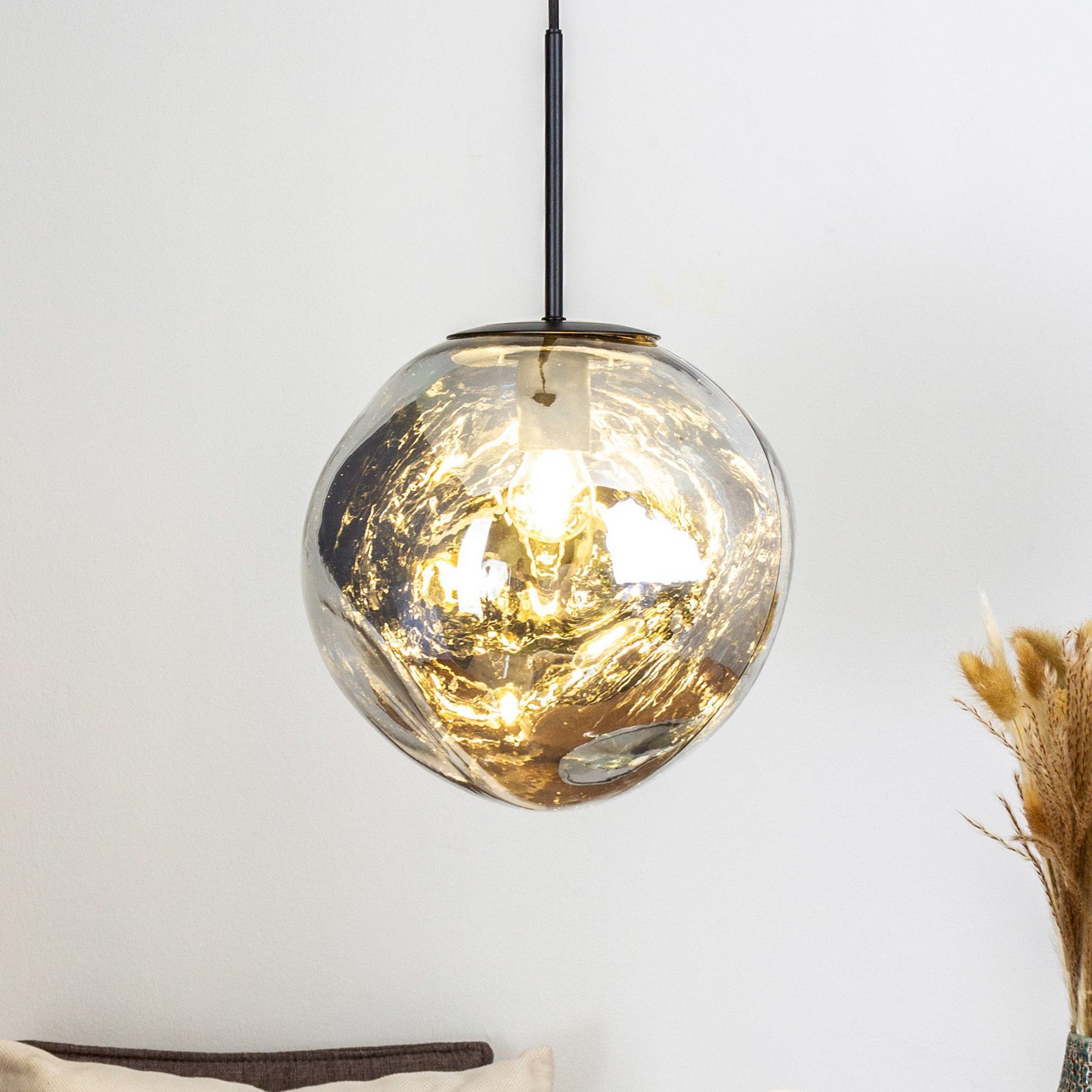Eco-Light Lampă suspendată Canopus argintie Ø 28 cm sticlă E27 - Camera de zi / sufragerie - Modern - argintiu-transparent negru