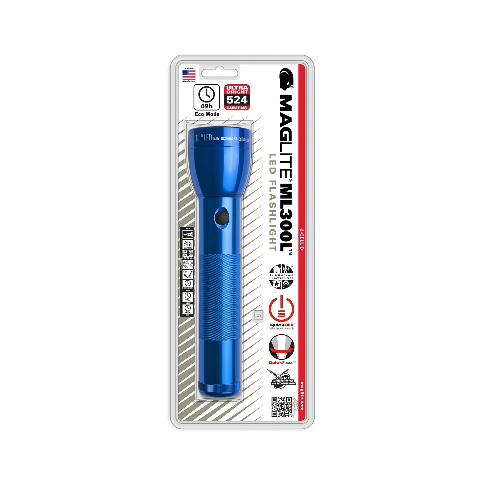 Maglite LED torch ML300L, 2-Cell D, blue