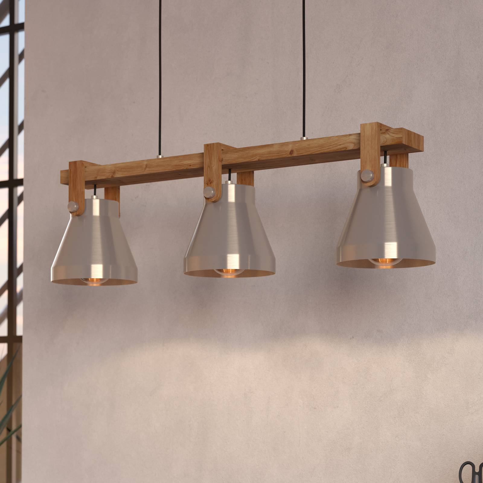 Hängelampe Cawton, Länge 76 cm, stahl/braun, 3-flg., Stahl günstig online kaufen