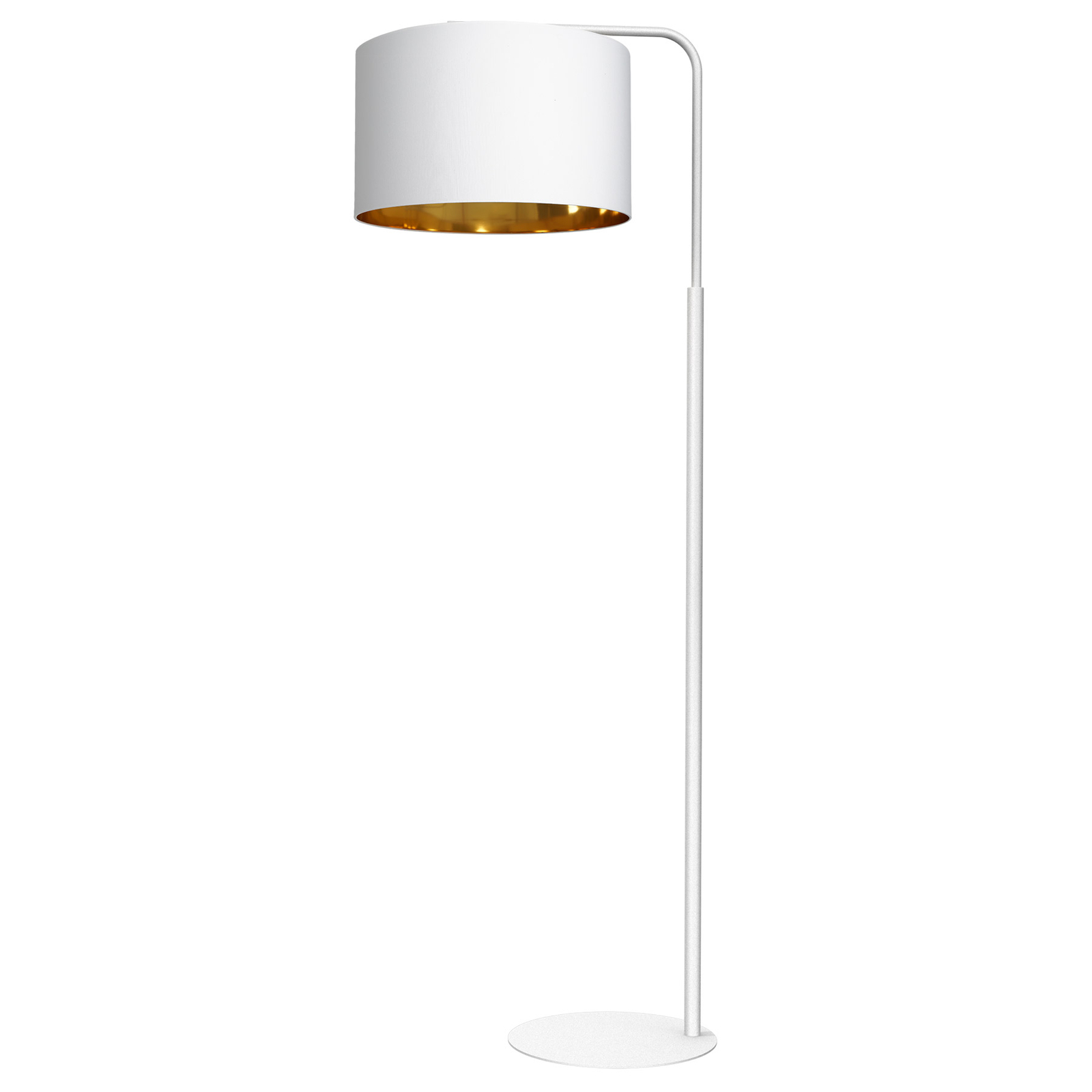 Lampa stojąca Soho, cylindryczna, zakrzywiona, biała/złota