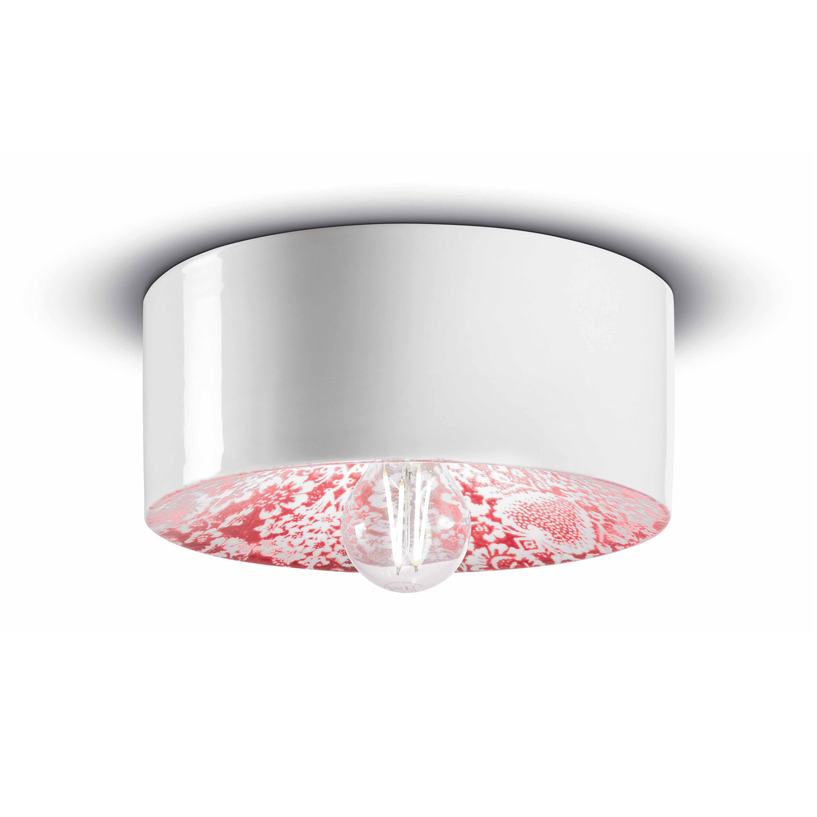 PI ceiling light, floral pattern Ø 25 cm red/white