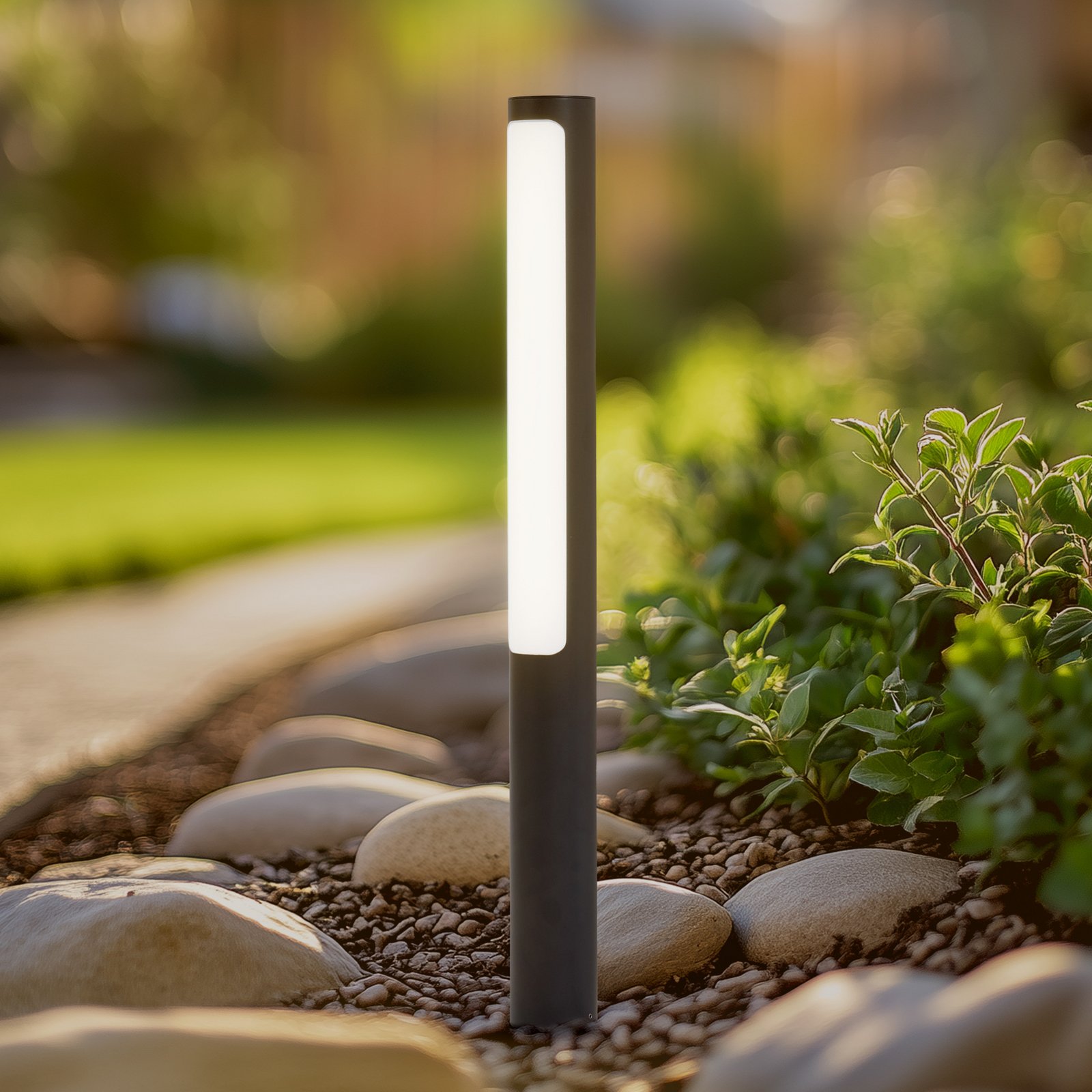 Lucande LED tuinpadverlichting Tuberia, antraciet, metaal, 80 cm