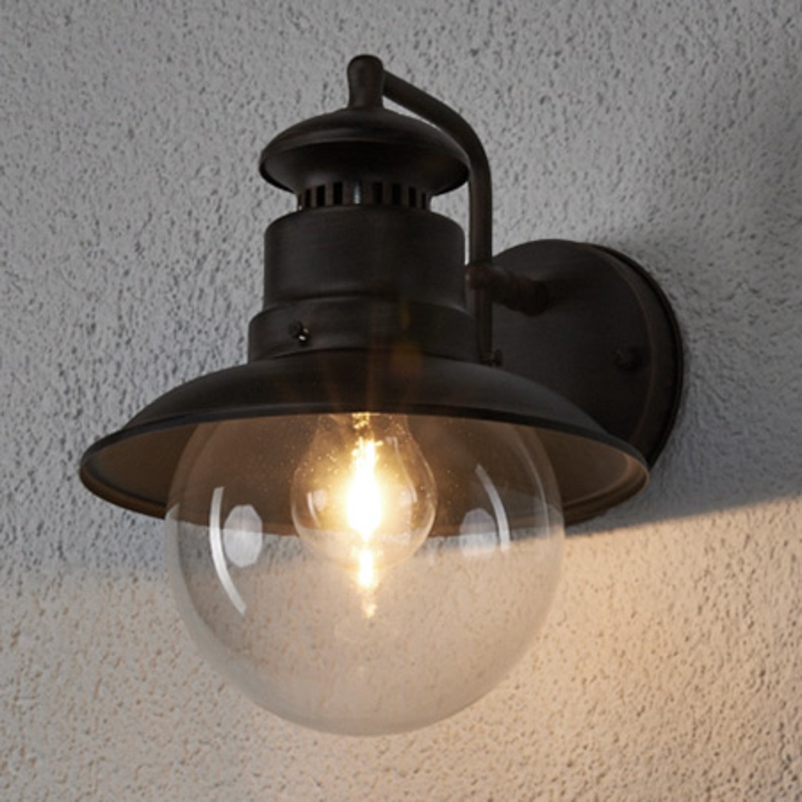 Lindby Eddie Outside Wall Light Rustic IP44, Iron, glass, E27, 60 W, energy efficiency: A++, W: 21.5 cm, H: 26.8 cm