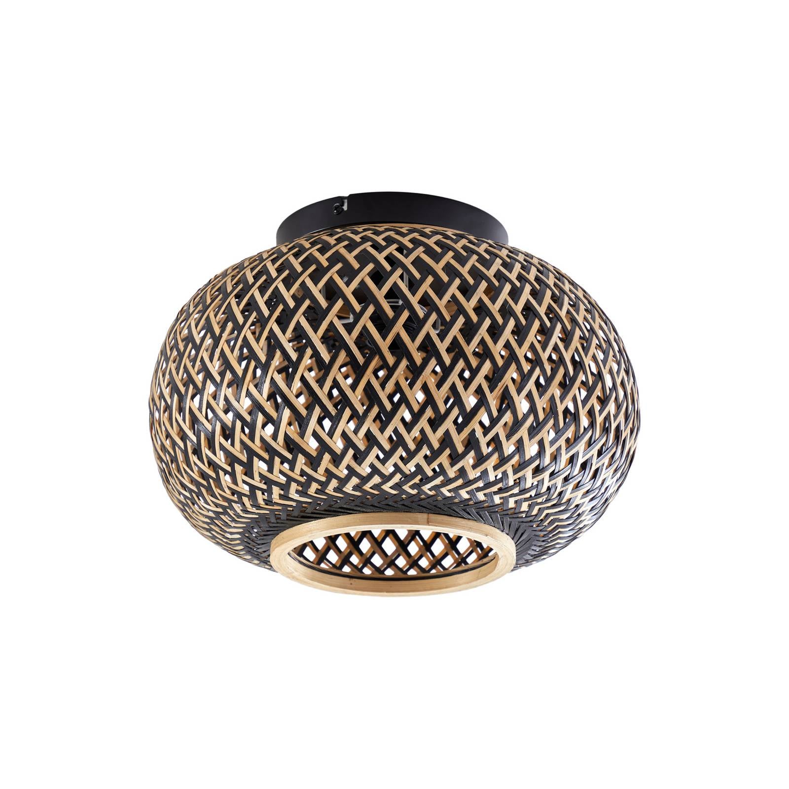 Lindby Deckenleuchte Nerys, schwarz, Bambus, Ø 38 cm
