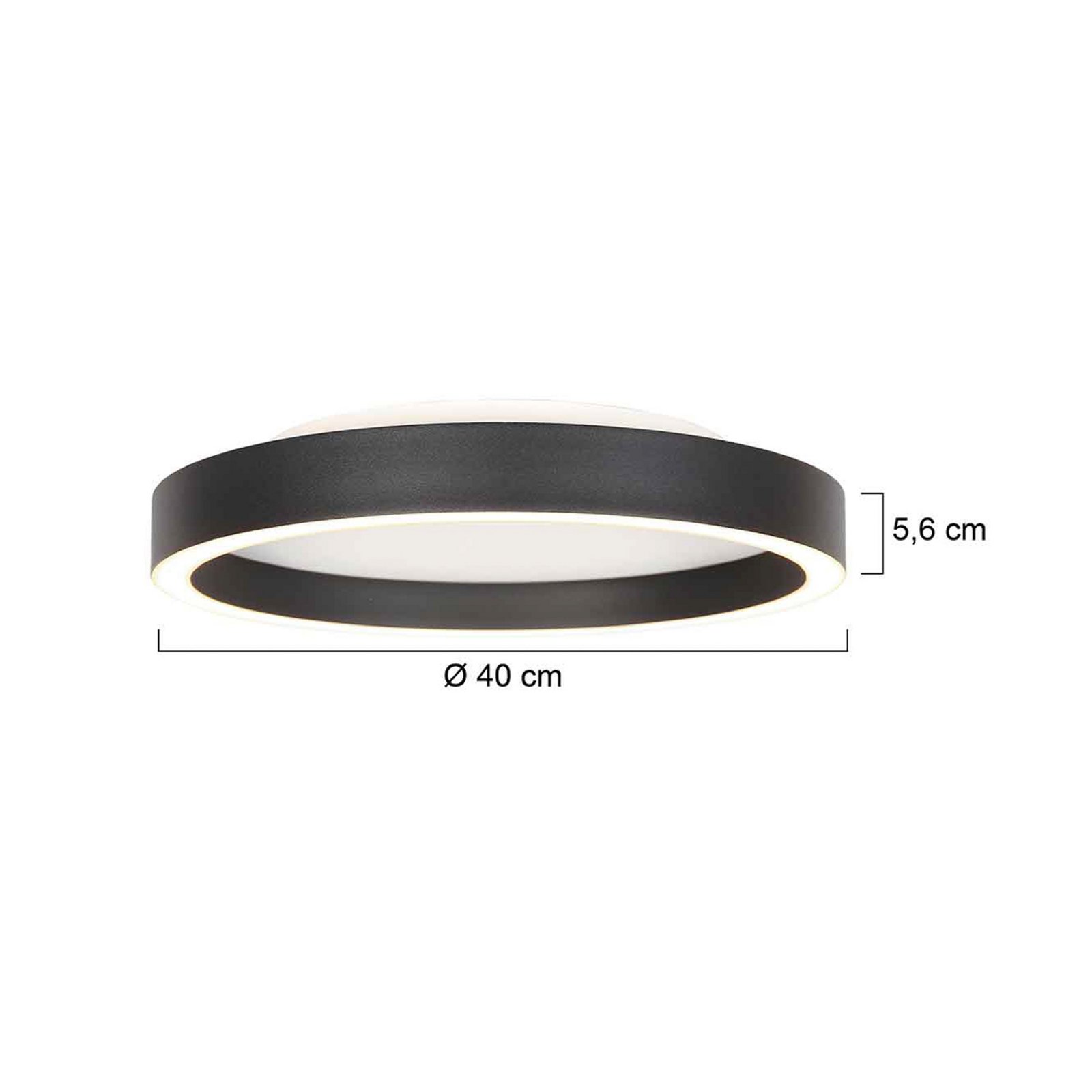 LED-taklampe Ringlux, svart, Ø 40 cm, metall, 2700 K