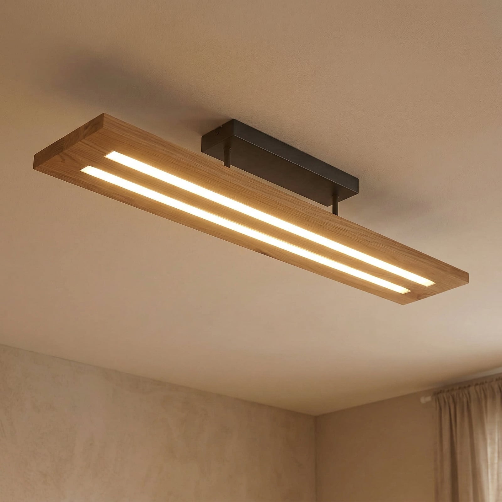 Nesaja LED Ceiling Lamp Dim. Wood/Black - Lindby Nesaja LED Ceiling Lamp Dim. Wood/Black - Lindby