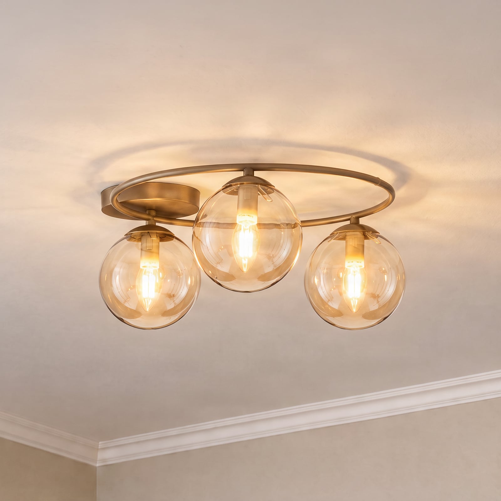 Lampa sufitowa Sopra, beżowa, średnica 47 cm, 3-punktowa, szkło/metal, E14
