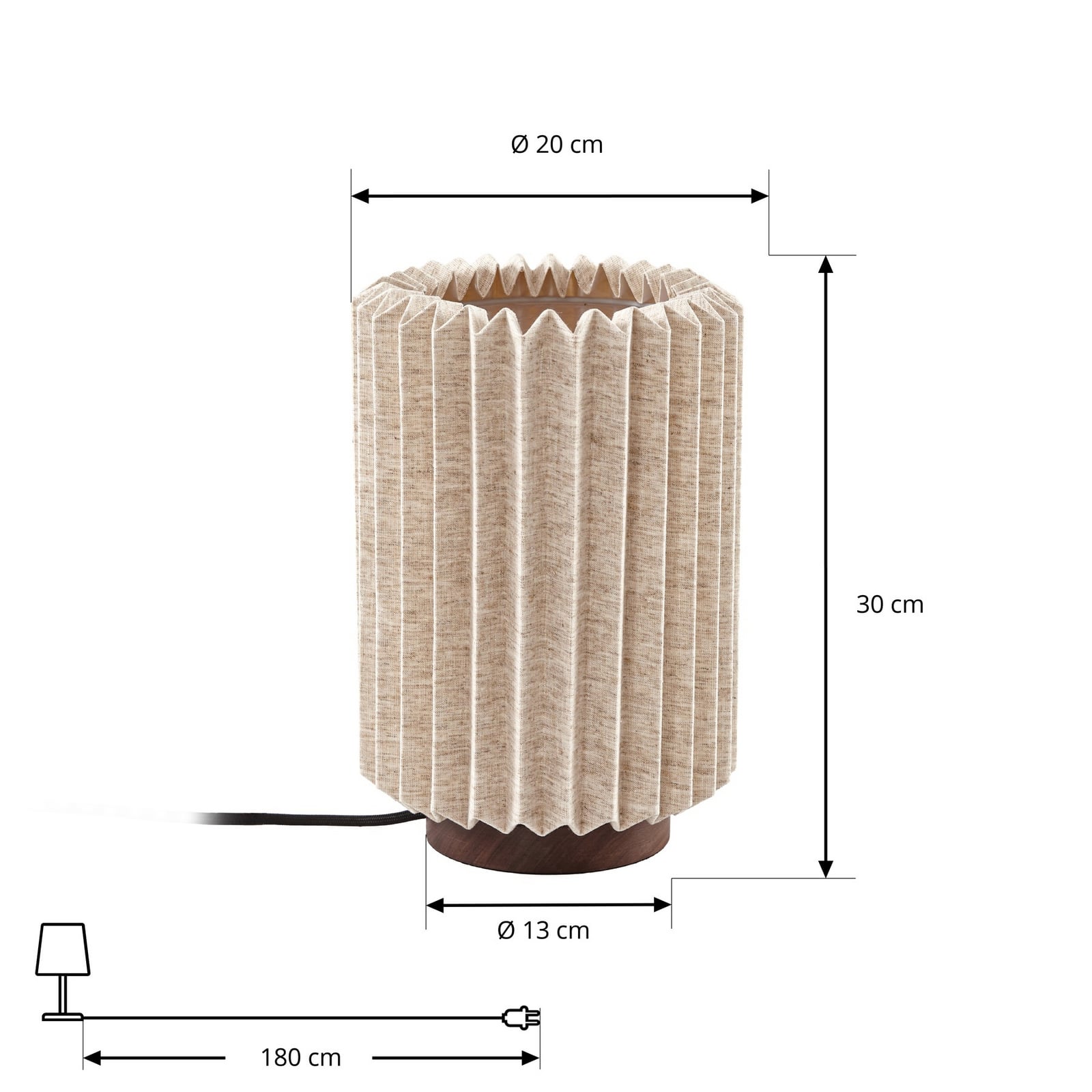 Lampe à poser, noyer/lin, plissée, hauteur 30 cm - Lindby Lampe à poser, noyer/lin, plissée, hauteur 30 cm - Lindby