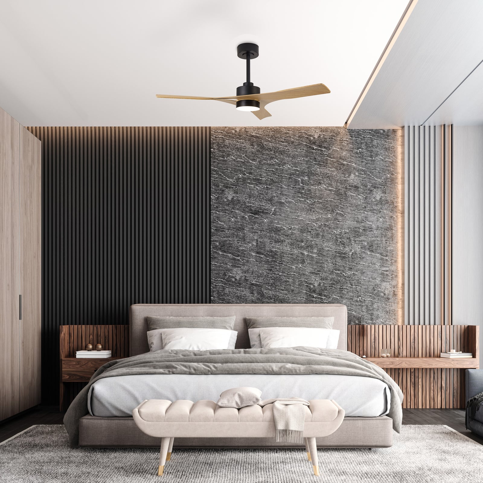 Ventilador de teto LED Thai em madeira com motor DC silencioso CCT - Mantra Ventilador de teto LED Thai em madeira com motor DC silencioso CCT - Mantra