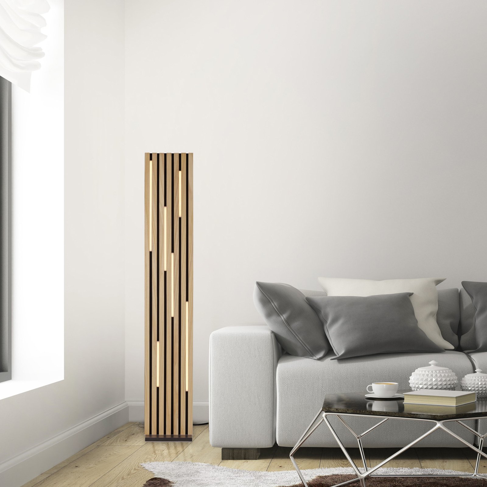 Paul Neuhaus Lampada LED da pavimento Q-Acoustic in legno altezza 162 cm