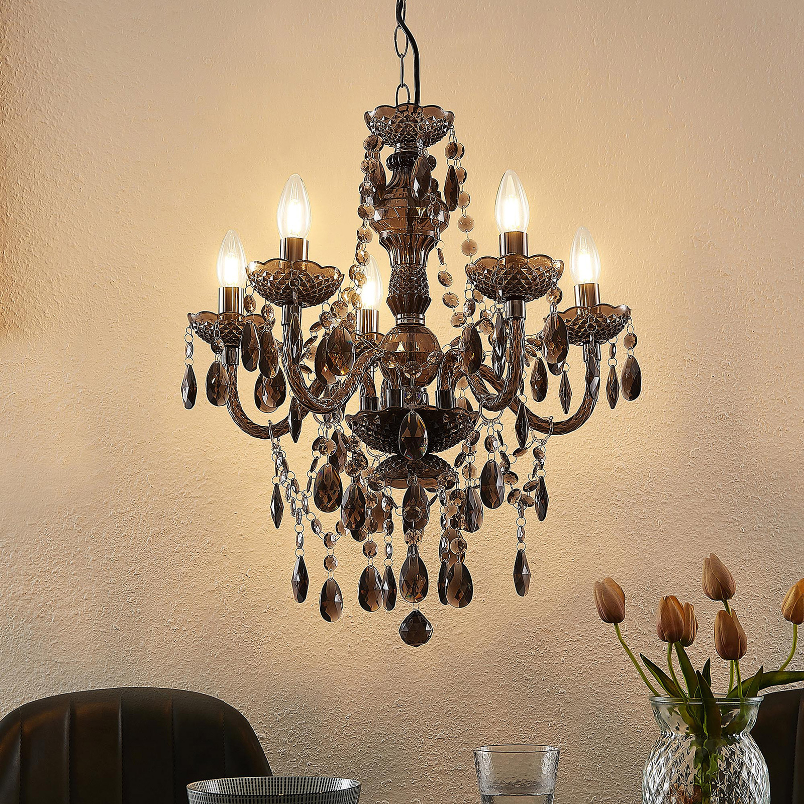Lindby Spirou chandelier in acrylic, smoky grey