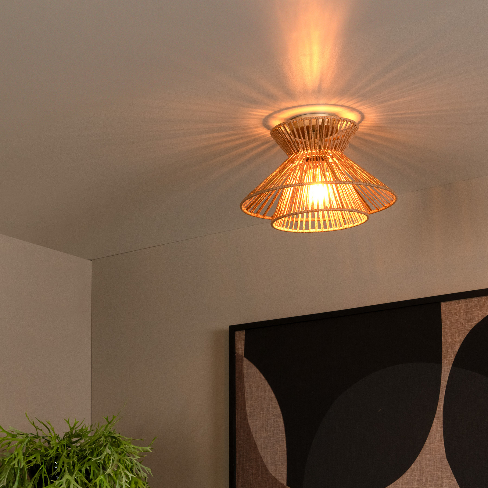 Taklampe Tasman, Ø 32 cm, naturfarget, papir