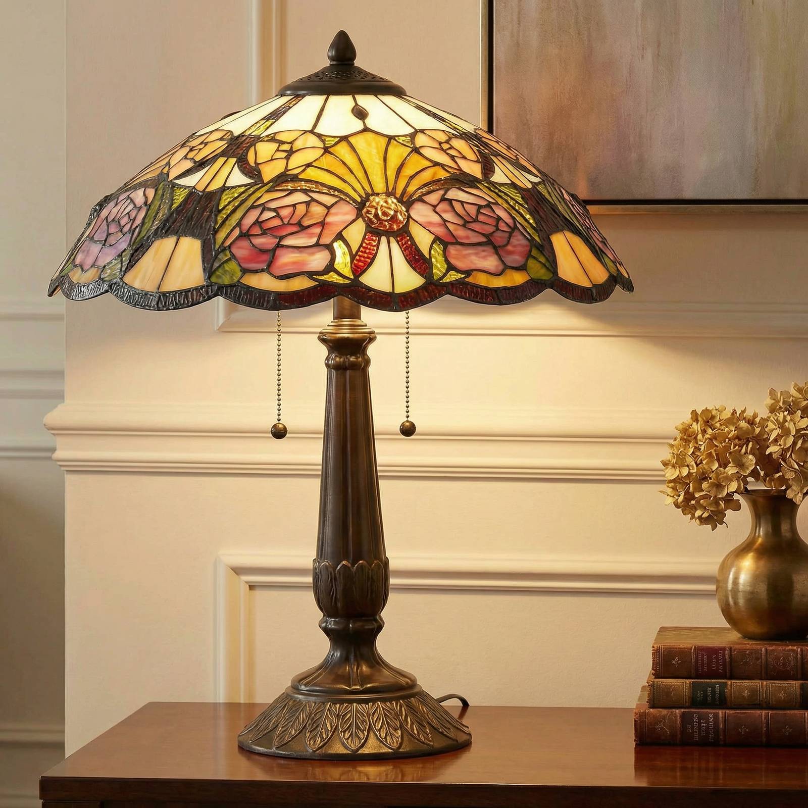 Clayre&Eef Lampe à poser Rose style Tiffany