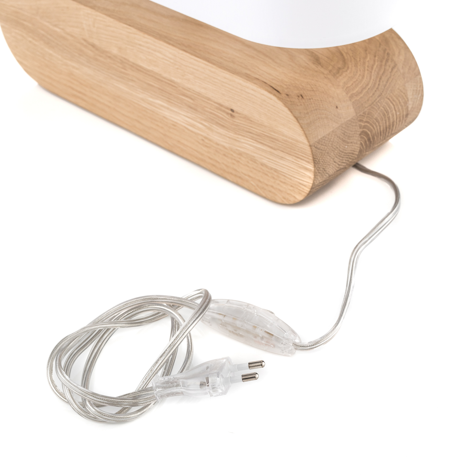 Lampa stołowa Cassy, drewno dębowe, klosz biały