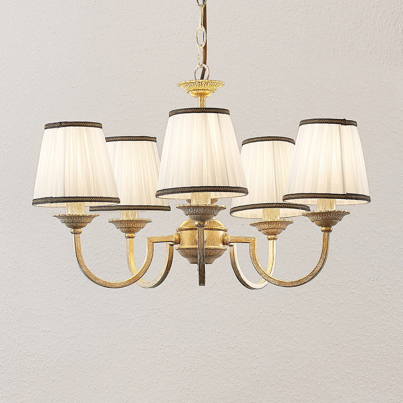 Lindby candelabru Lumiel 5flg. crem/braza textile - Camera de zi / sufragerie - Casă de țară / Rustic - crem alamă antică - Țesătură / Textil