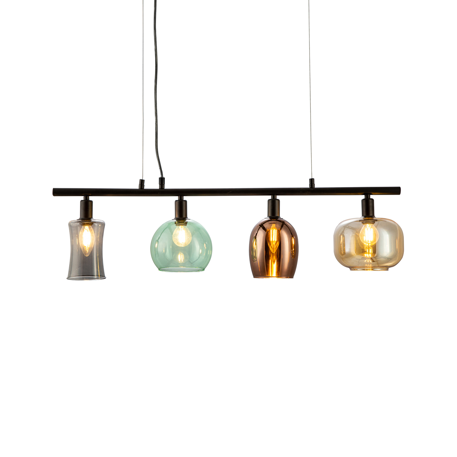 Telesto hanging light, glass lampshades, 4-bulb