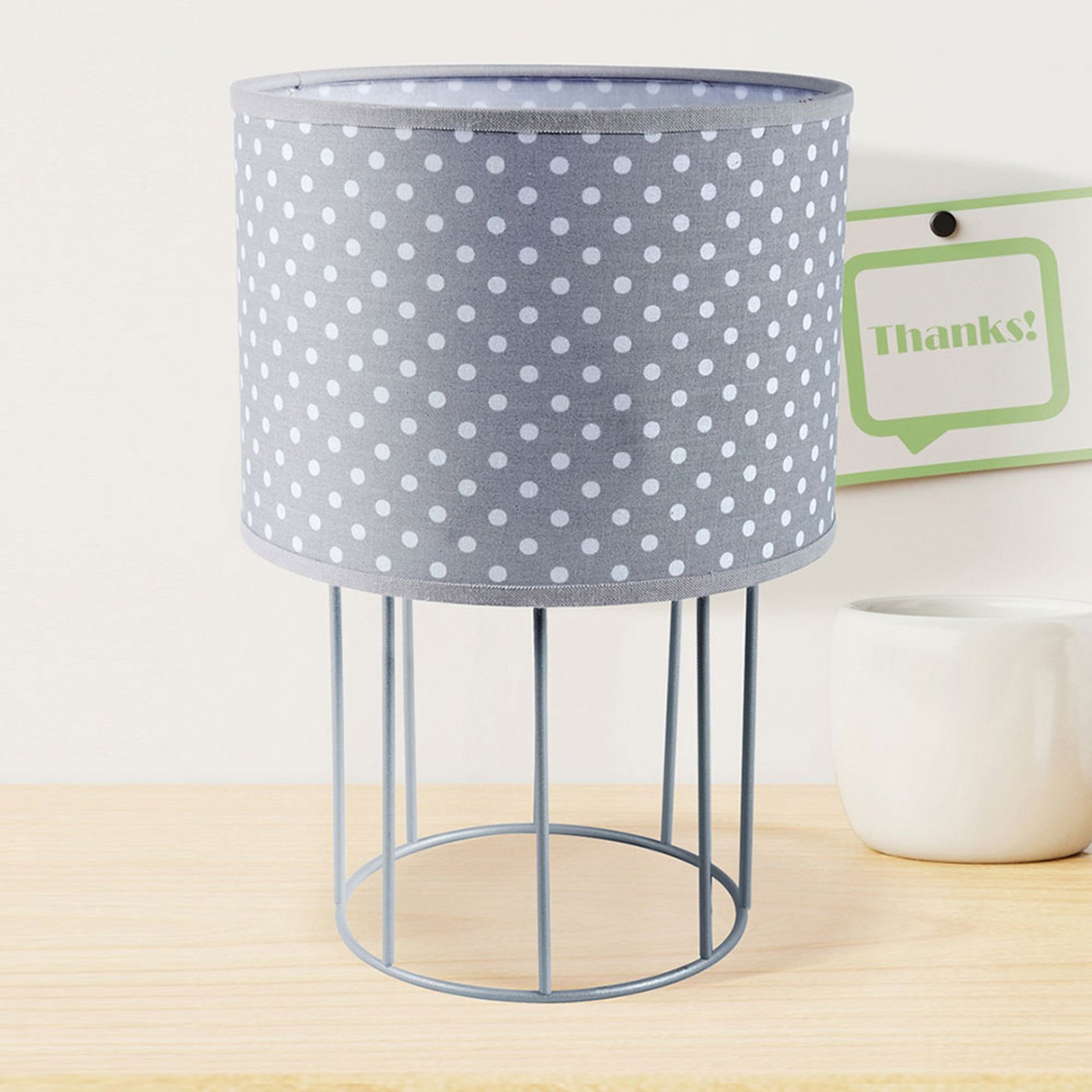 DUOLLA Carla S table lamp, grey, with dots, for Living / Dining Room, cotton fabric, metal, E14, 40 W, energy efficiency: A++, H: 25 cm