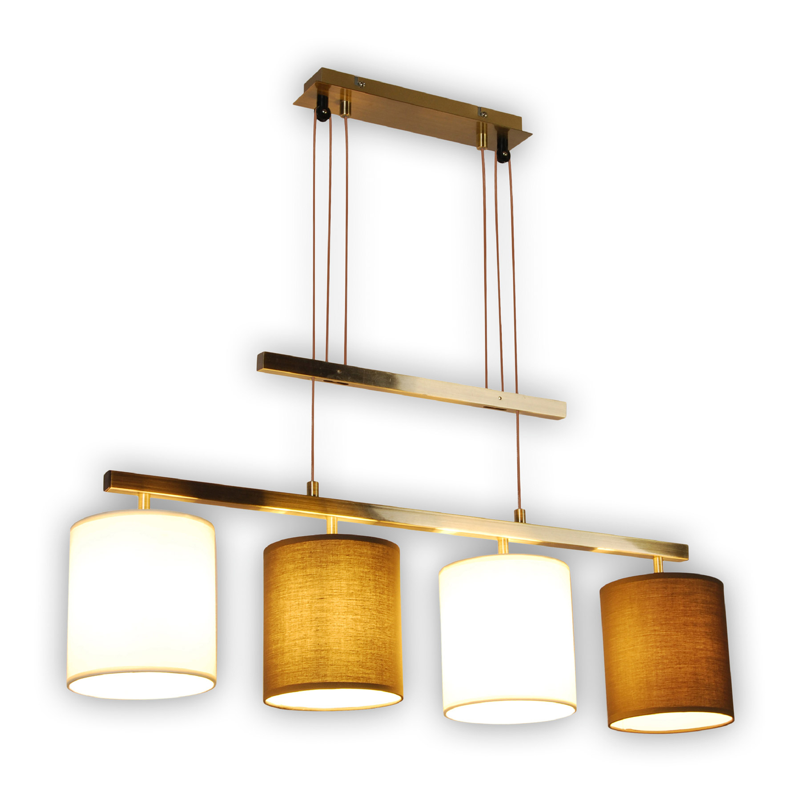 Hängelampe Tilde, Textilschirme, 4fl, braun/beige