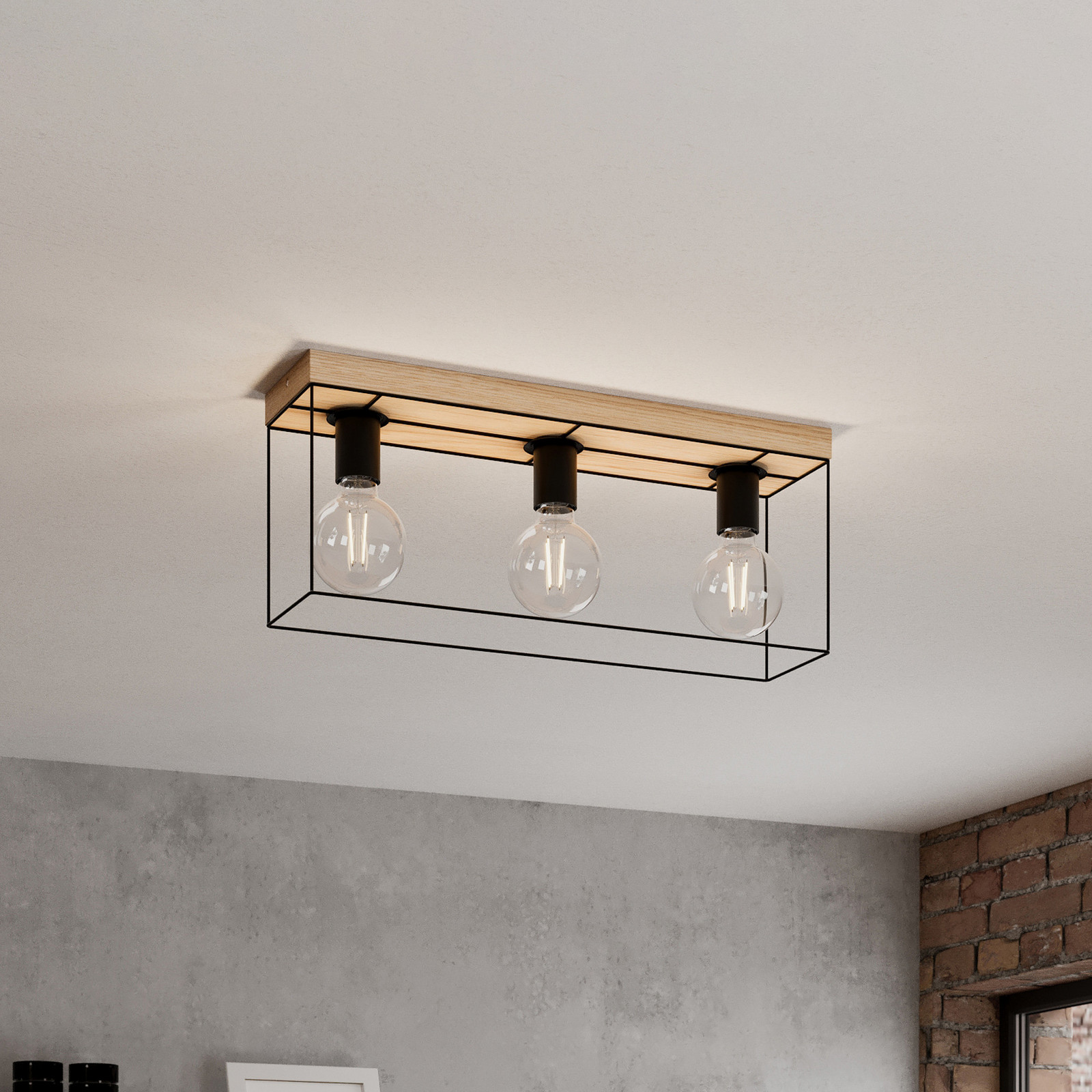 Plafonieră Envostar Gretter metal/oraș 3fl - Camera de zi / sufragerie - lemn deschis negru