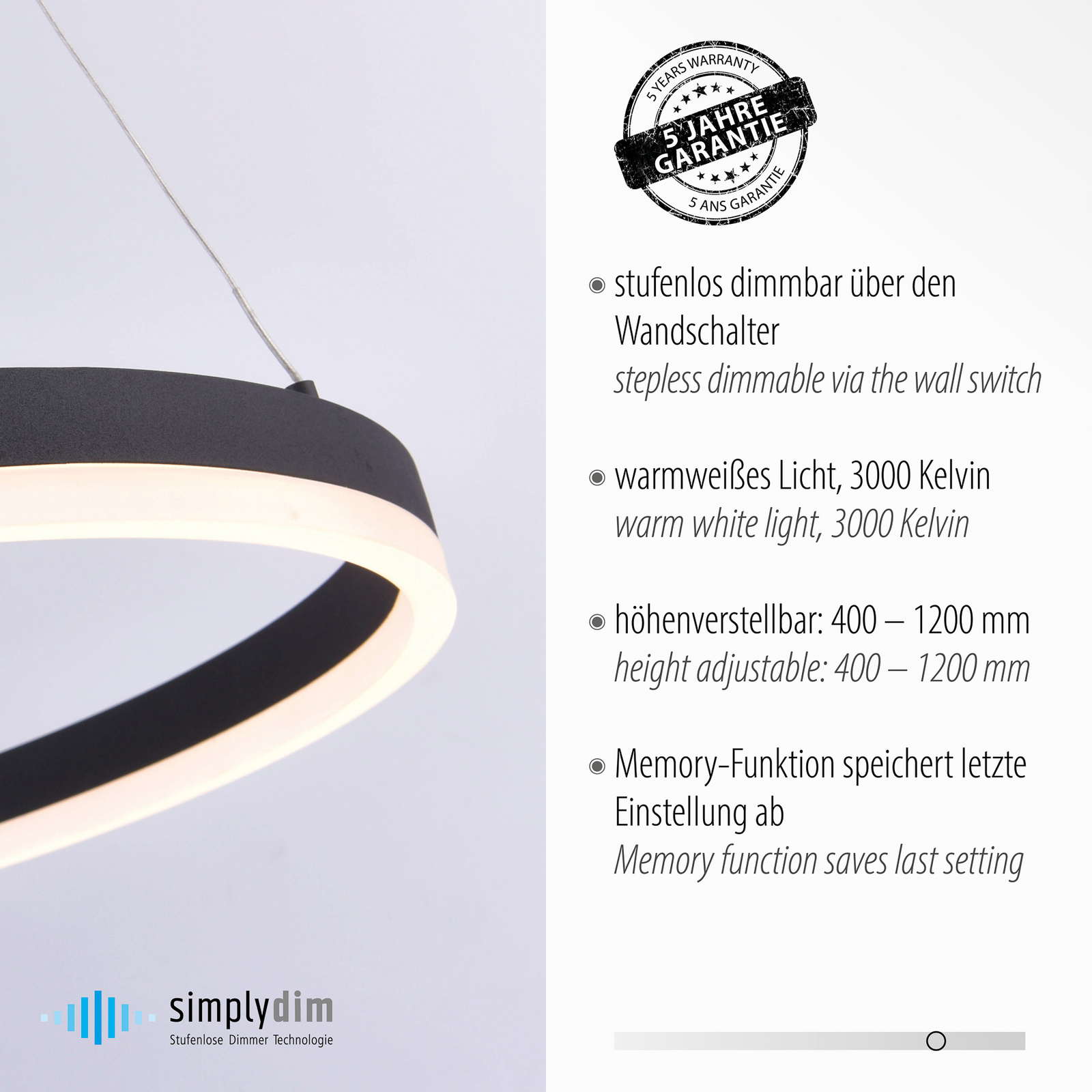 LED pakabinamas šviestuvas „TITUS“, antracito spalvos, Ø 60 cm, metalinis, su