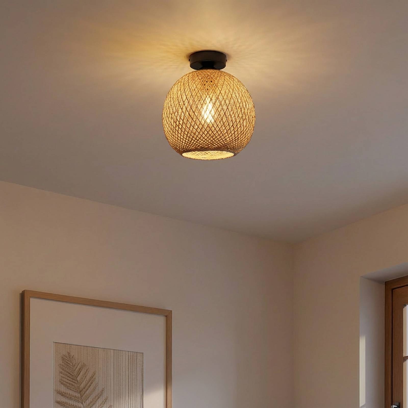 Deckenleuchte Yumak, braun, Ø 26 cm, Seil, 1-flammig günstig online kaufen