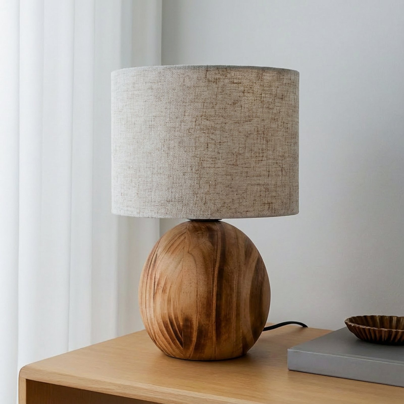 Mayumi Lampe de Table Bois/Gris - Lindby