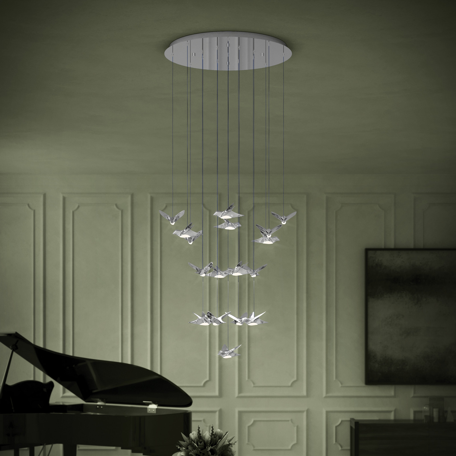 EGLO Stars Of Light LED Pendul Paratebueno crom rotund 17-fl. - Camera de zi / sufragerie - Design - Metal