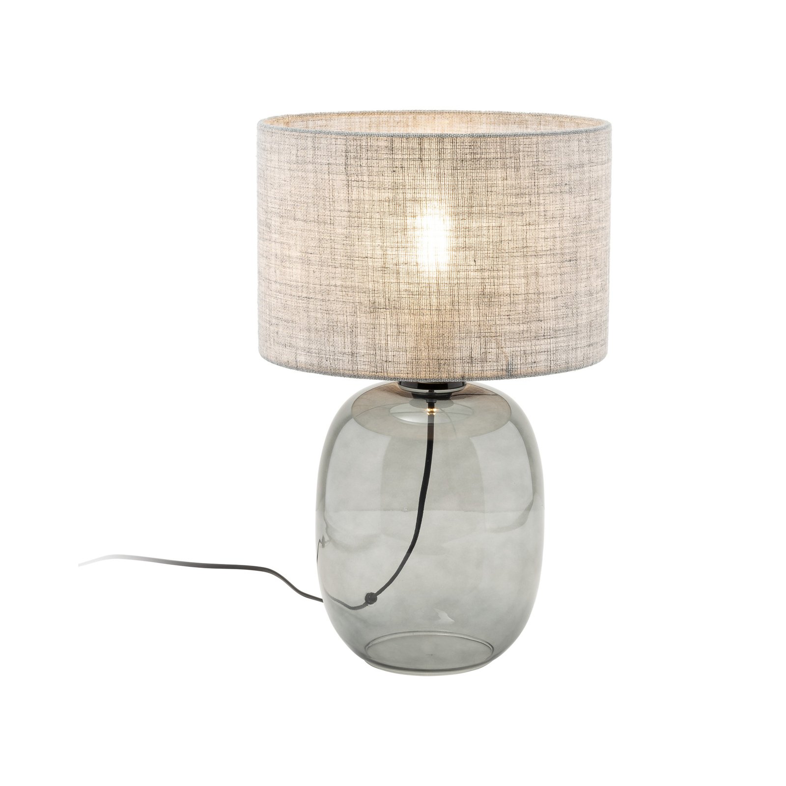 Lampe de table Melody, hauteur 48 cm, verre gris fumé, textile graphite