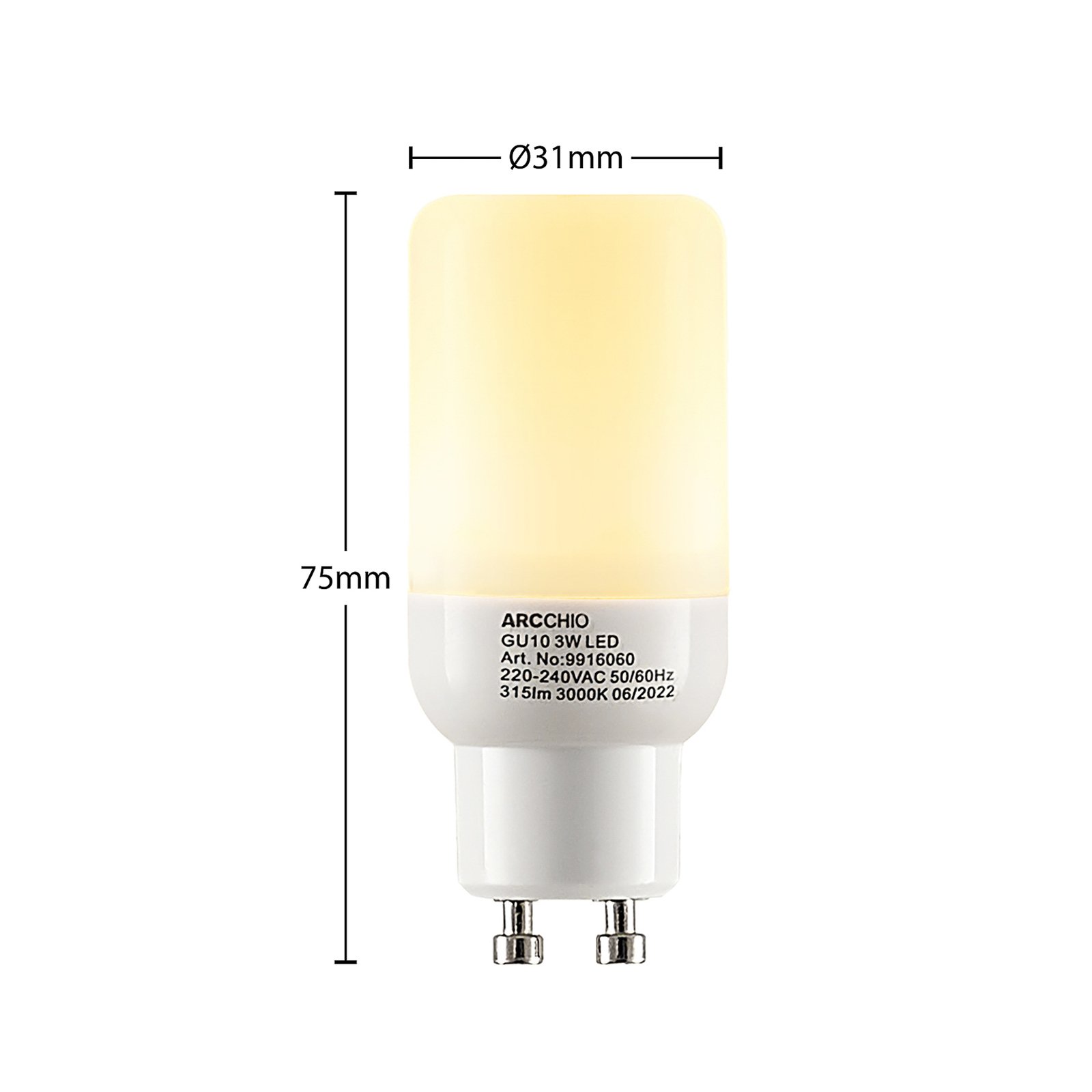 Arcchio lampadina LED tubolare GU10 3W 3.000K