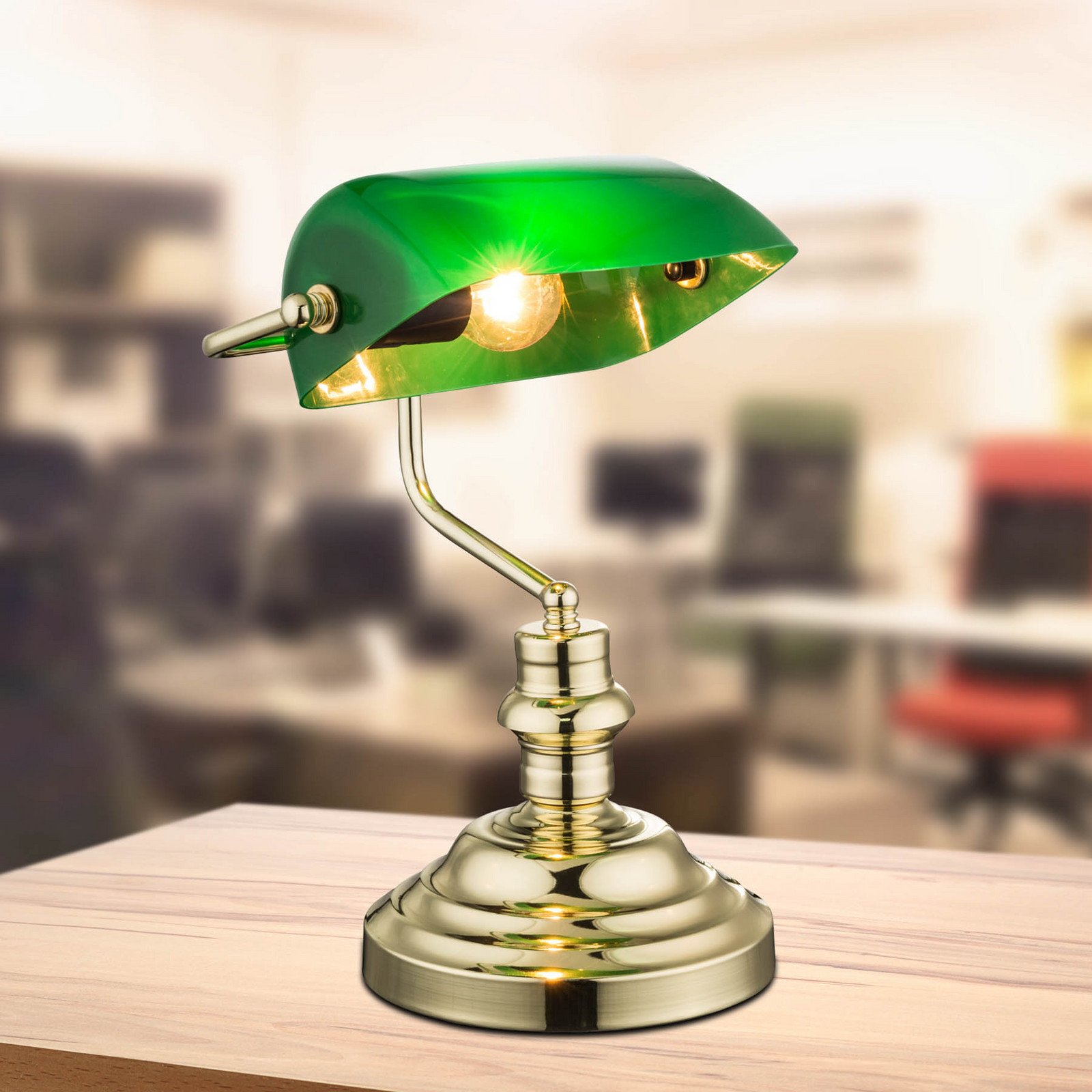 Globo Lampă de masă antică alamă/verde înălțime 36 cm metal - Studiu / Birou - alamă verde