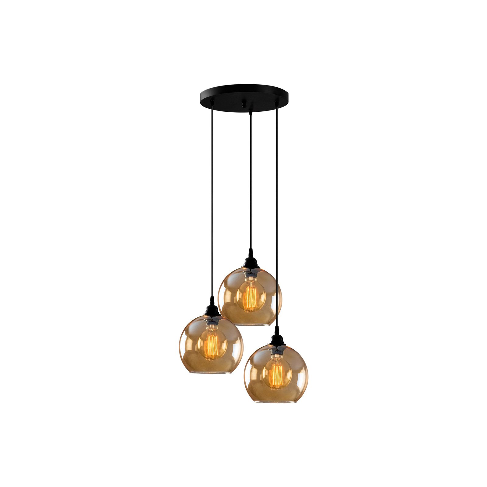 Gold 021 hanging light 3-bulb round glass Ø 20 cm