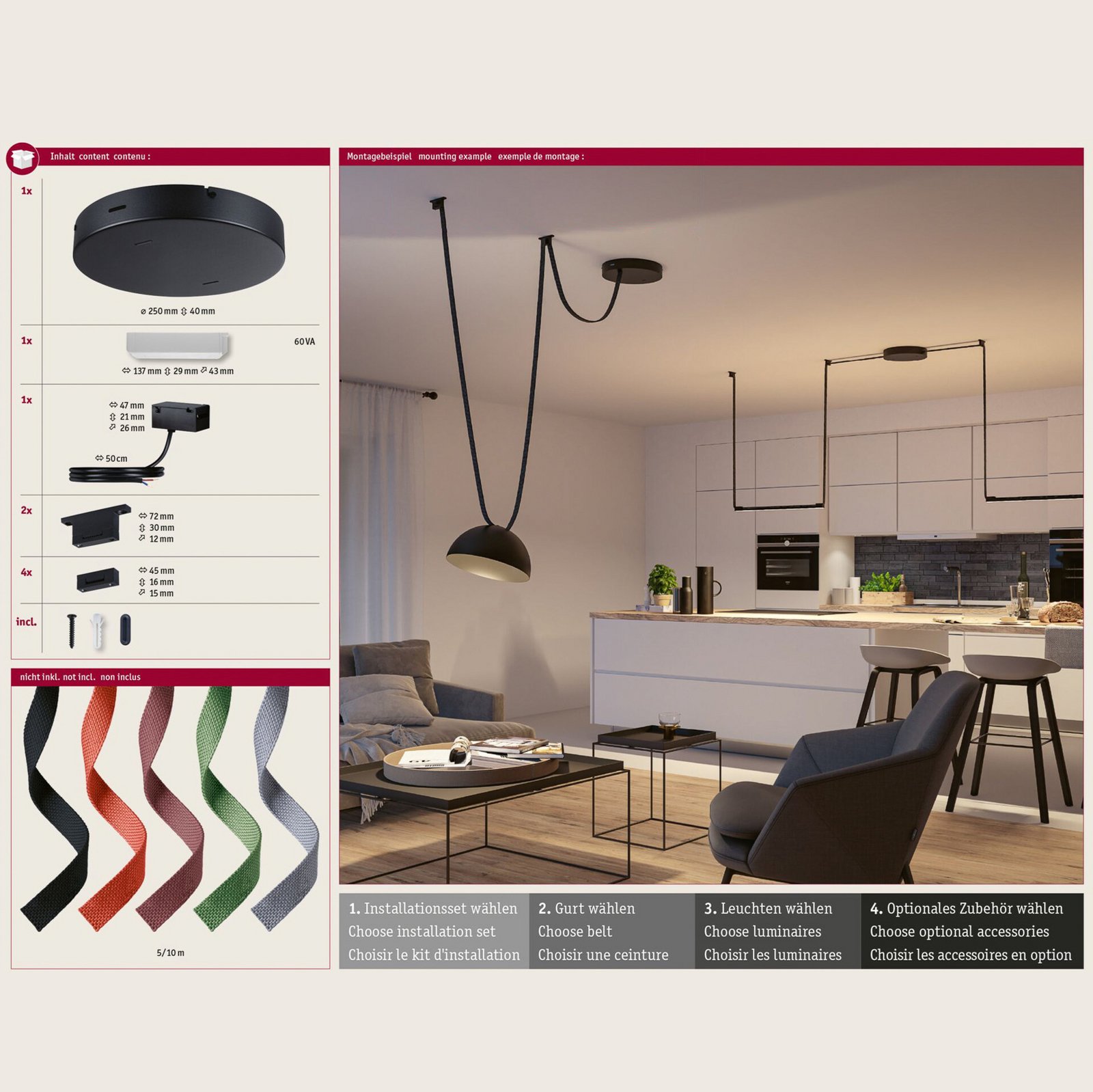 Conjunto de instalação Paulmann ULine 230/48 V, máx. 60 W, preto