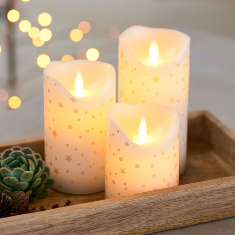 LED-Kerze Sara 3er romantic weiß/gold Höhe 10-15cm