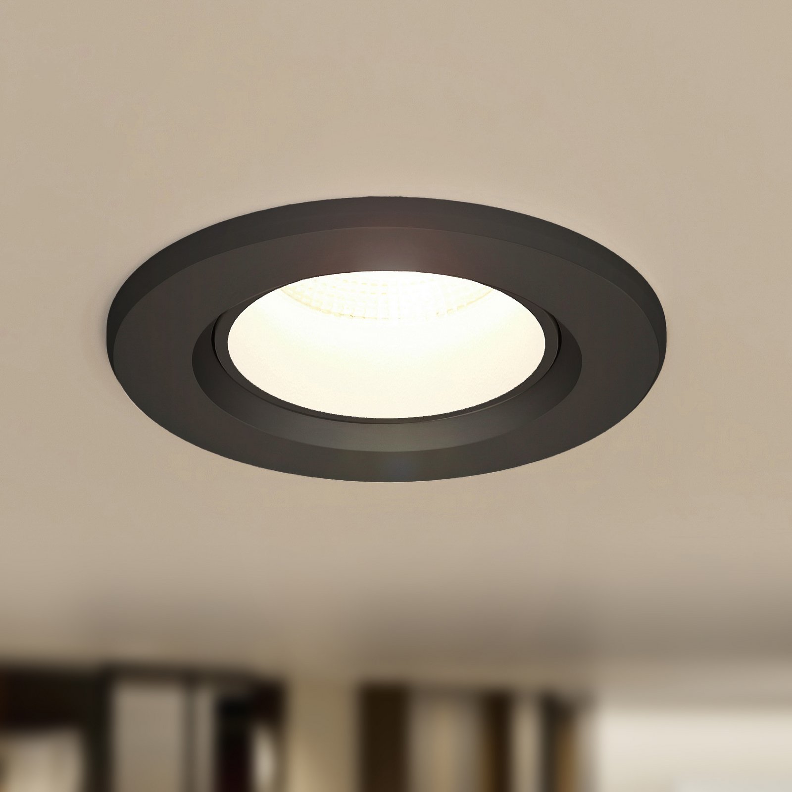 Prios LED inbouwlamp Shima, zwart, 7 W, 3000K, dimbaar